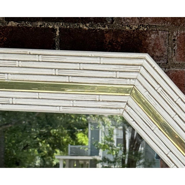 Chelsea House Inc 1980’s White Lacquered Faux Bamboo & Brass Hexagonal Wall Mirror -Newly Painted For Sale - Image 4 of 11
