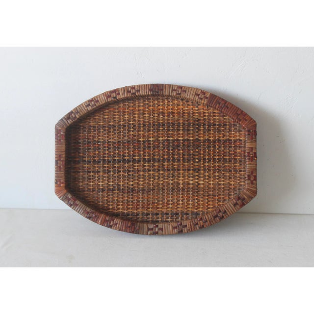 Mid-Century Woven Wicker Rattan Wood Oval Serving Tray Vintage. Well hand crafted serving tray with just the right amount...