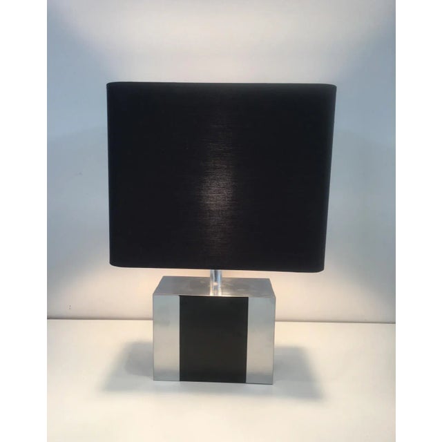 Chrome and Black Lacquered Table Lamp. French, circa 1970 For Sale - Image 4 of 11