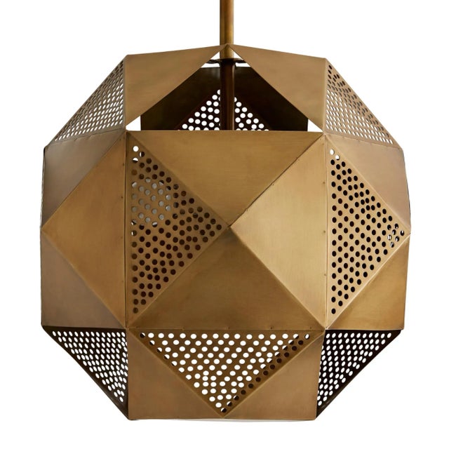 2010s Arteriors Contemporary Pierced Antique Brass Finished Geometric Tyson Pendant Light For Sale - Image 5 of 5
