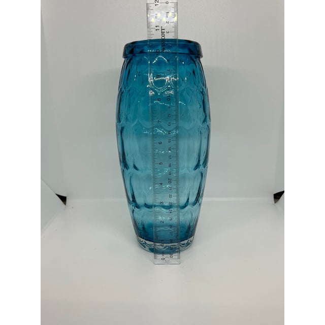 Blown Art Glass Vase Teal Blue With Pattern in Glass 11” For Sale In Jacksonville, FL - Image 6 of 10