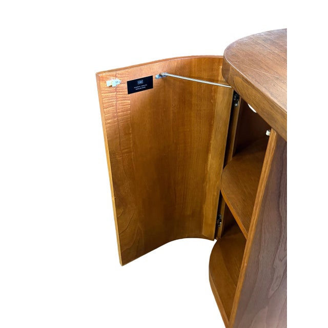 Wonderful Reid Oval Warm Oak Wood Storage Desk Designed by Mermelada Estudio For Sale - Image 11 of 13