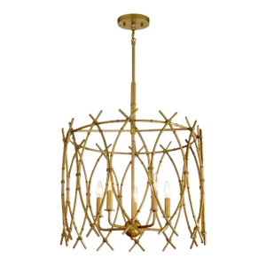 Hollywood Regency Style Gold Faux Bamboo 5 Light Drum Style Chandelier by Savoy House