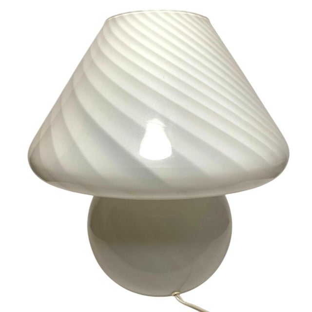 Mid-Century Modern Vintage Murano Mushroom Table Lamp White Swirl Art Glass Decor For Sale - Image 3 of 12
