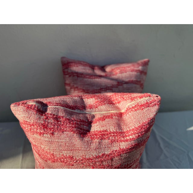 Sofa Pillows : Set of Two Woven Textural Rich Pink Pillows/ Kathryn Ireland “Moroccan Weave” Woven Textile With Down/ Feather Fill For Sale - Image 10 of 11