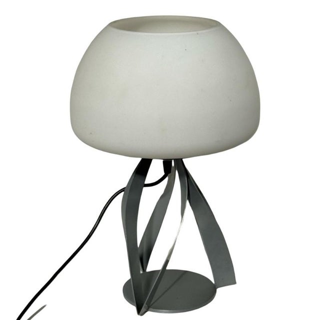 Space Age Mushroom Table Lamp in White with Satin Glass Shade and Metal Base For Sale - Image 6 of 8