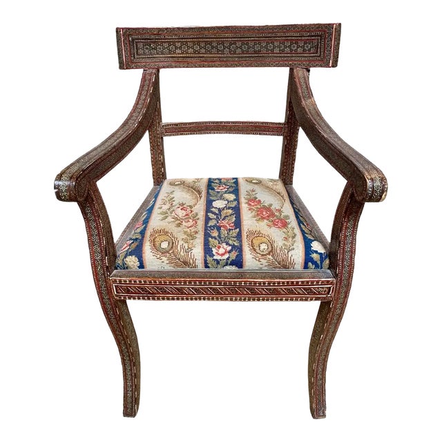 Antique Syrian Inlay Arm Chair For Sale