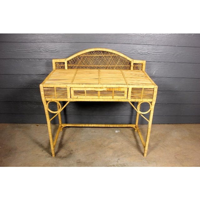 1970s Vintage Wicker Rattan Vanity Table Chairish