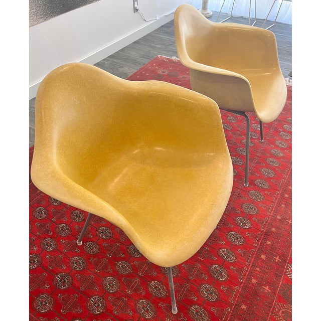 Eames A Pair of Eames for Herman Miller Mid Century Lemon Yellow Fiberglass Shell Chair MCM For Sale - Image 4 of 18