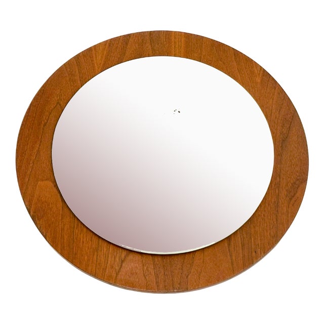 Mid-Century Wall Round Mirror in Teak, 1970s For Sale