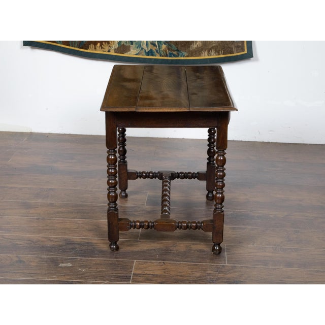 Brown English Oak 19th Century Bobbin Legs Side Table with Geometric Font Drawer For Sale - Image 8 of 12