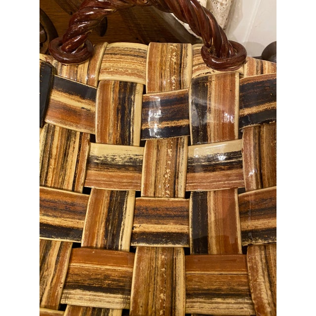 Large 1980s Artisan Woven Ceramic Decorative Fruit Bowl and Basket For Sale - Image 4 of 8