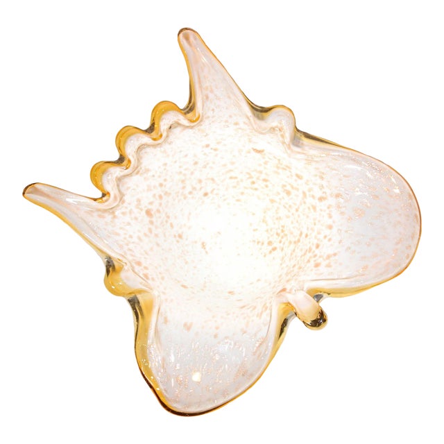 Vintage Murano Opal & Gold Aventurine Art Glass Bowl Ashtray Fratelli Toso Italy For Sale