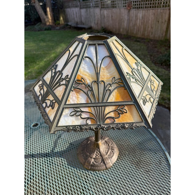 Early 20th Century American Art Nouveau Caramel Slag Glass Lamp For Sale - Image 4 of 18