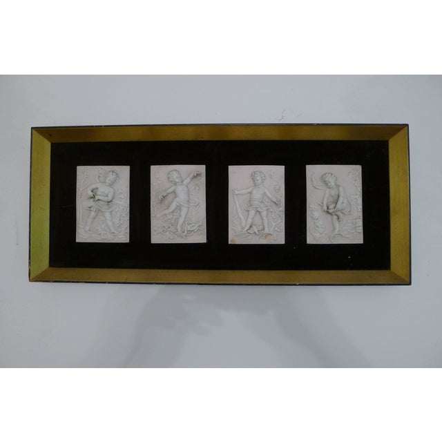 Vintage Bisque Porcelain Cherub Plaques in a Custom Frame. (4 Figures) For Sale - Image 16 of 18