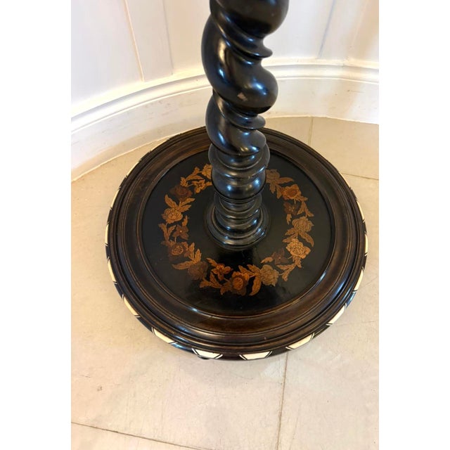 Antique Italian Ebonised and Marquetry Inlaid Pedestal Occasional Centre Table or Plant Stand, 1860 For Sale - Image 11 of 12