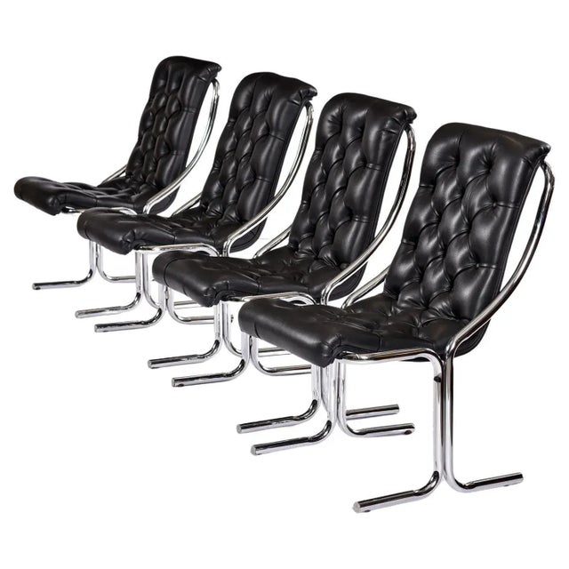 Mid-Century Modern 1970s Post Modern Black and Chrome Dining Set With Daystrom Scoop Chairs For Sale - Image 3 of 12
