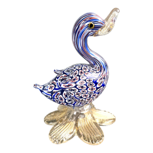 Vintage Murano Millefiori Art Glass Swan Sculpture With Aventurine Base