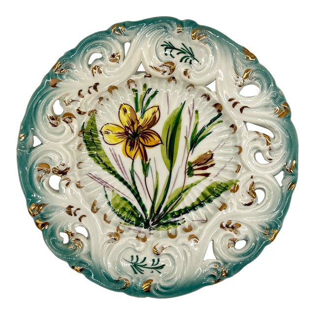 Vintage Italian Majolica Reticulated Plate For Sale