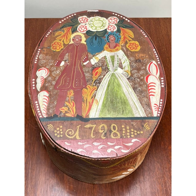 Antique Swedish Polychrome Painted Marriage Box Dated 1798 For Sale In Boston - Image 6 of 10