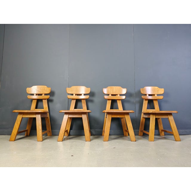 Brutalist Vintage Dutch Brutalist Oak Dining Chairs, 1960s, Set of 4 For Sale - Image 3 of 18