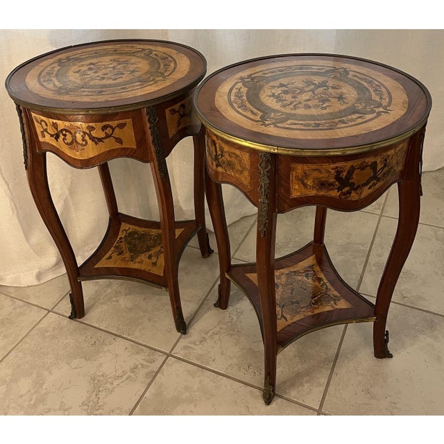 Mid-Century French Louis XV Style Marquetry Side Tables For Sale - Image 4 of 16