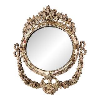 19th C. French Carved Mirror With Flowers For Sale