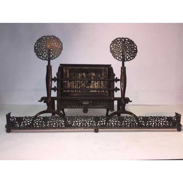 1910s Ernest Gimson (Attributed) Cotswold School stylized Foiliate Cotswold School Andirons and Surround For Sale - Image 4 of 11