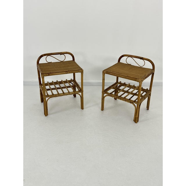 Set of Italian Rattan and Bamboo Bedside Tables, 1960s For Sale - Image 9 of 9