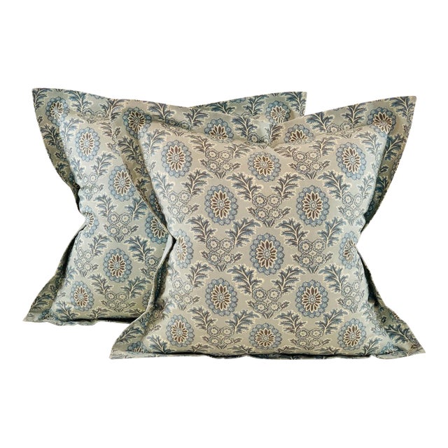 French General Ciel Blue Cream Gray Boheme Floral Pillow Covers- Pair For Sale