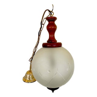 Vintage Worked Glass Bowl Pendant Light, 1970s For Sale