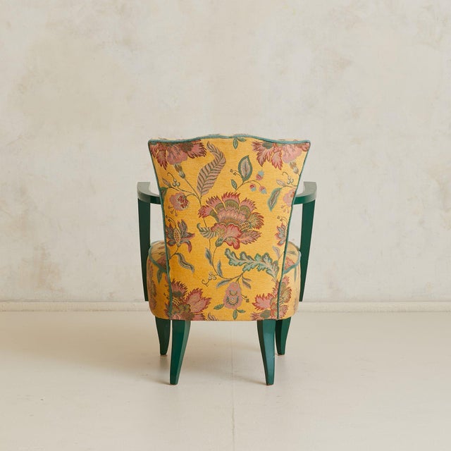 Mid 20th Century French Floral Armchair with Green Lacquered Frame, 1940s - 2 Available For Sale - Image 5 of 10