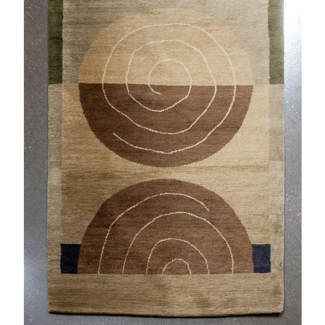 Modern Wool Pile Green Runner, with circle pattern.11' 8" L x 3' 1" W. Provenance: From a New York City Collection.