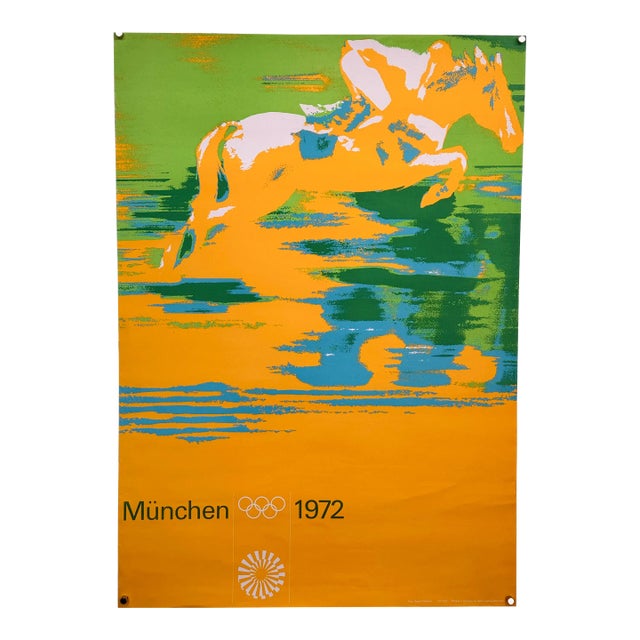 Otl Aicher Vintage 1972 Munich Olympic Games Equestrian Poster Photo by Gerry Cranham For Sale