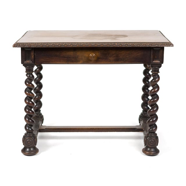 19th Century Italian Walnut Barley Twist Writing / Library Table. This handsome 19th-century Italian walnut table features...