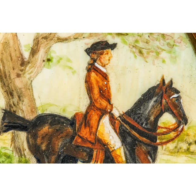 Exquisite Rare Pair Victorian Antique Portrait Miniature Paintings English Country Horse Equestrian Theme For Sale - Image 10 of 16