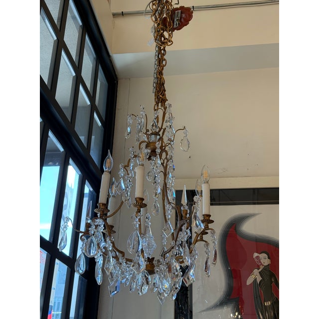 Traditional In the Style of Dennis & Leen Gold Finish Six Light Crystal Chandelier For Sale - Image 3 of 12