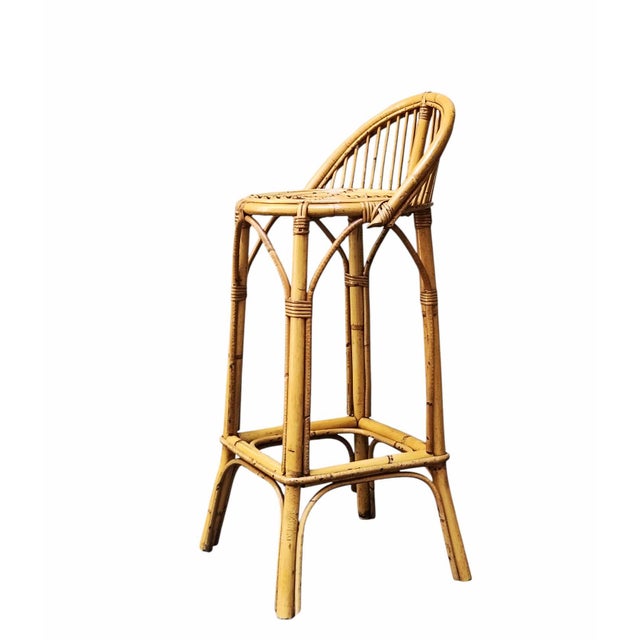 Franco Albini Vintage Rattan and Bamboo Bar Stools by Franco Albini, Italy, 1960s, Set of 6 For Sale - Image 4 of 9