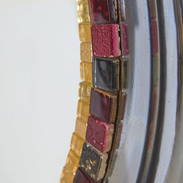 Mid-Century Modern French Chrome Wall Mirror with Ceramic + Glass Tesserae, 1970s For Sale - Image 3 of 9