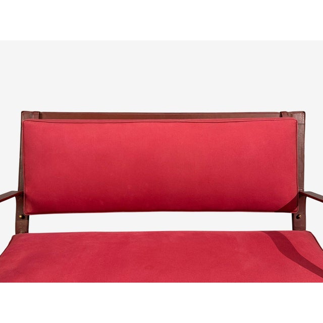 Red Jacques Adnet, Rare Settee, Leather, Steel, France, 1950s For Sale - Image 8 of 14