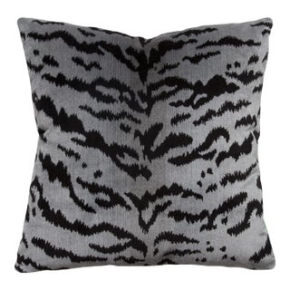 The House of Scalamandré Tigre Pillow, Silver & Black For Sale
