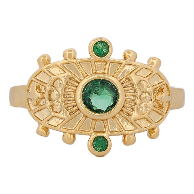 Goddess Cleopatra Emerald & Gold Adjustable Ring, Size 4 For Sale