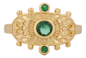 Goddess Cleopatra Emerald & Gold Adjustable Ring, Size 4