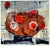 Stunning mid century textile abstract mixed media painting of apples by Anna Ballarian (American, 1911-2010). Signed "...