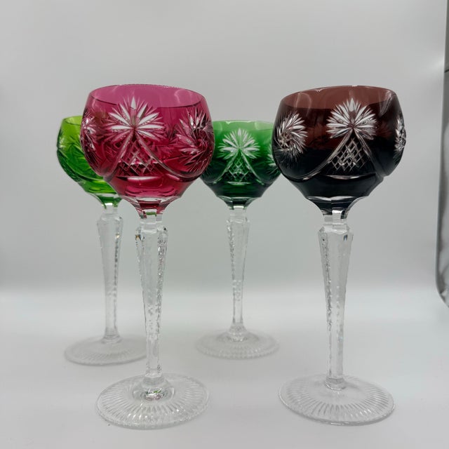 Vintage Nachtmann Style Cut-to-Clear Crystal Hock Glasses, Jewel Tone - Set of 4 For Sale - Image 9 of 9