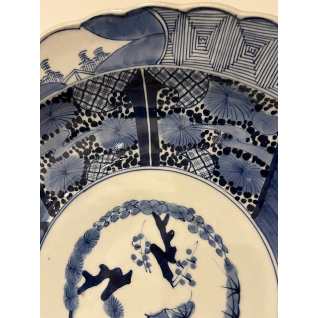 Blue Antique Blue and White 17" Wide Fuyode Plate - Circa 1830 For Sale - Image 8 of 17