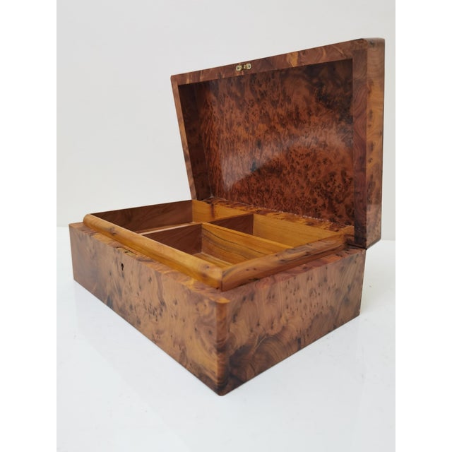 Wood Orangish Burl Wood Keepsake Desk Box Organizer For Sale - Image 7 of 13