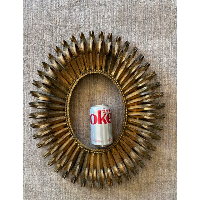 Vintage Gilt Gold Oval Mirror Frame Sunburst Picture Frame Metal Tole Hollywood For Sale In San Francisco - Image 6 of 6