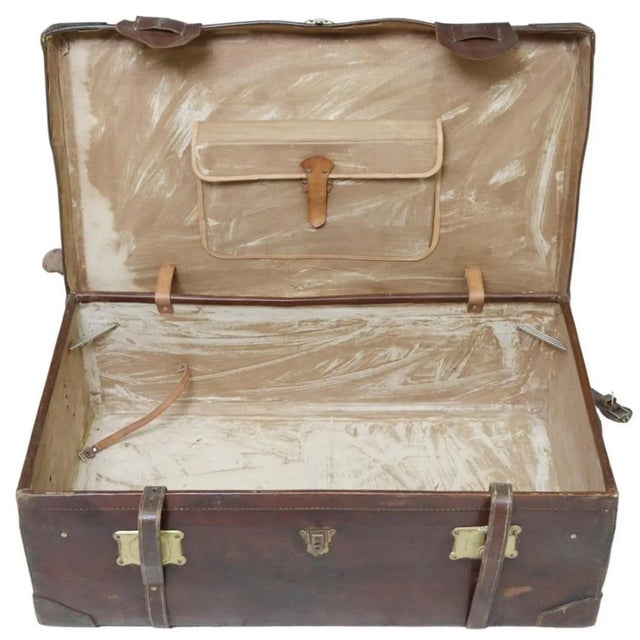 Large Vintage Art Deco Era Distressed Leather Travel Trunk For Sale - Image 10 of 10