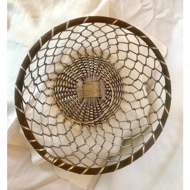 Mid 20th Century Vintage Mid-Century Woven Mixed Metal Media Americana Egg Gathering Basket For Sale - Image 4 of 11